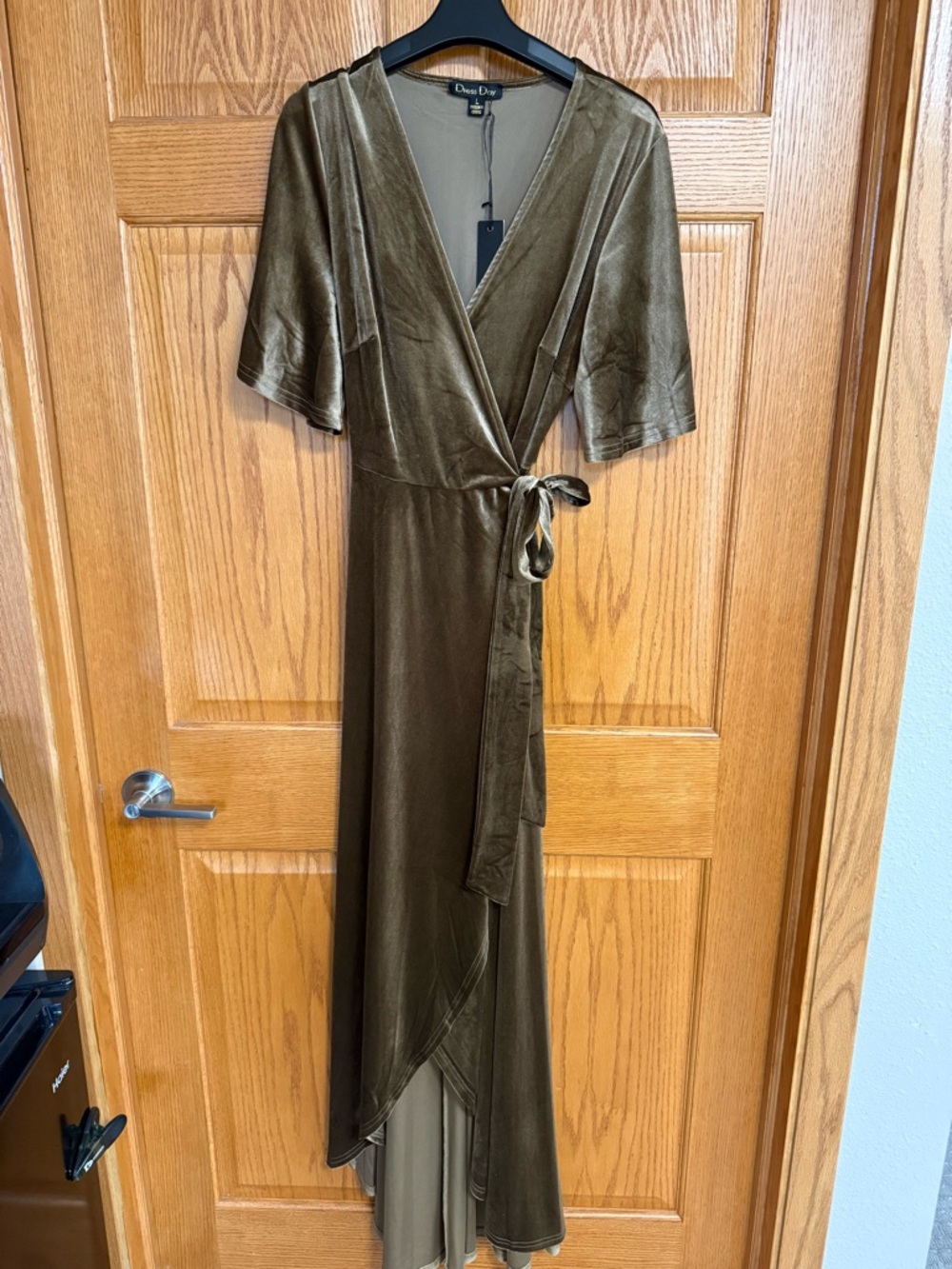 Chic Day Brown/Gold Asymmetrical Velvet Wrap Dress